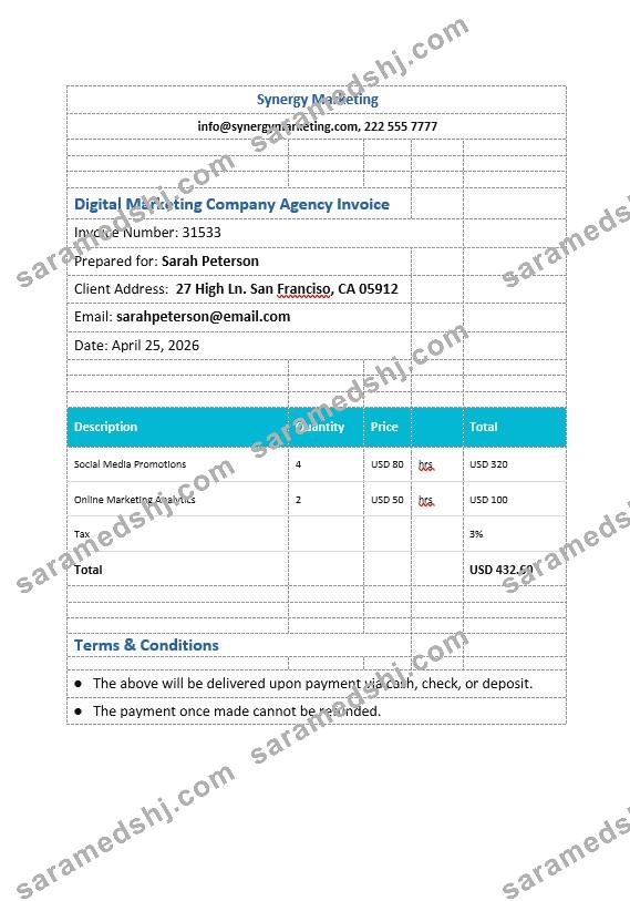 Digital Marketing Company Agency Invoice Template